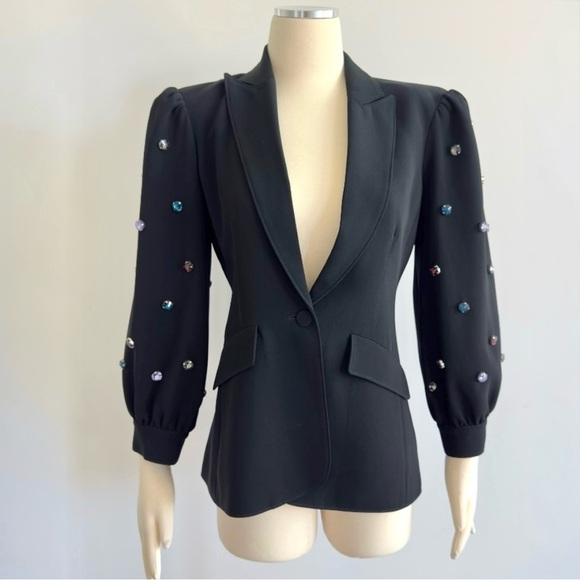 Cinq a Sept Amie Bejeweled 3/4” Puff Sleeve Tailored Fitted Blazer Size 4 NEW - Picture 12 of 15